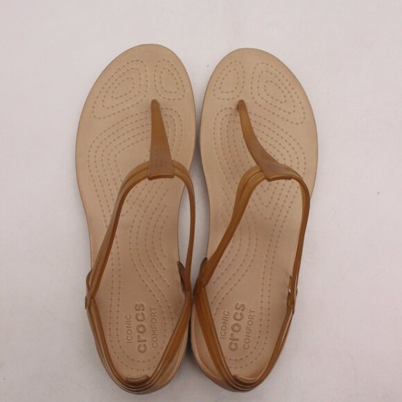 Crocs Isabella T-Strap Jelly Sandals Women's Size 11 Bronze Iconic Comfort Flat - Picture 7 of 9